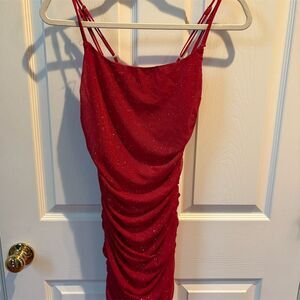 Lucy in the Sky‎ Red Sparkle Ruched Bodycon Dress XS Short Sleeveless
